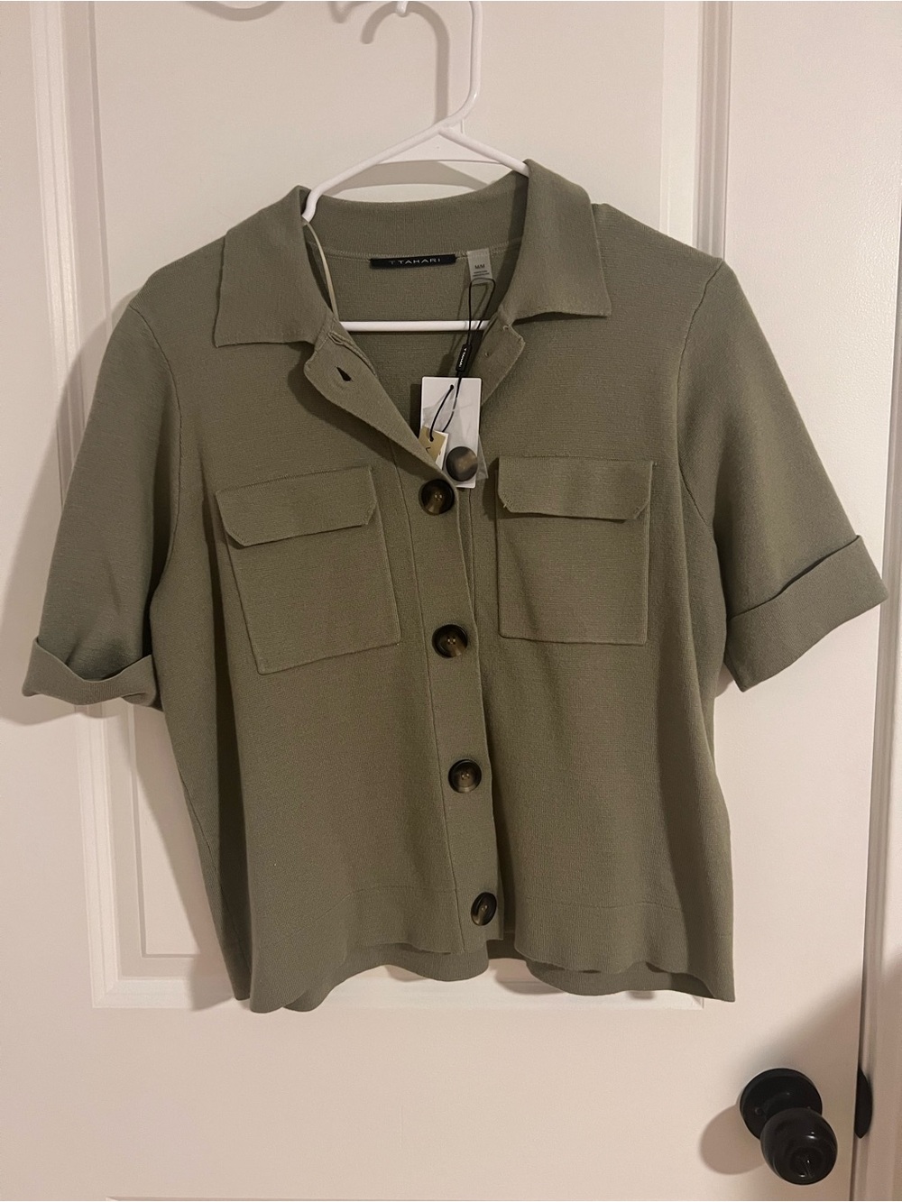 Olive Green Short-Sleeve Button Front Shirt - Women